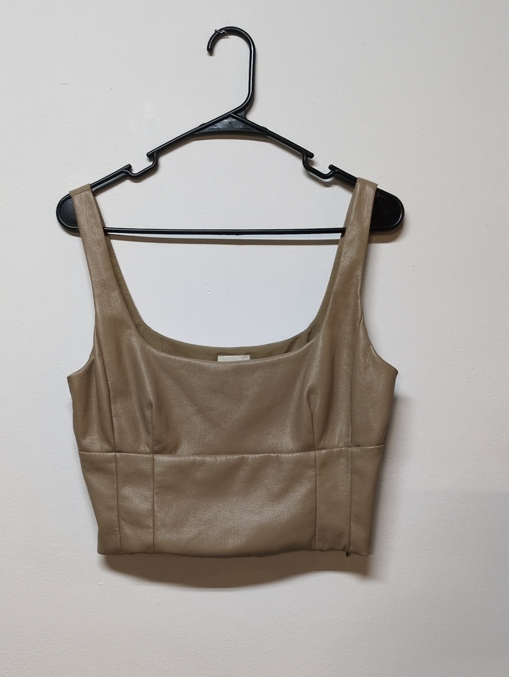 Wilfred Aritzia Vegan Leather Top Tan Corset Crop Square Neck, Size M